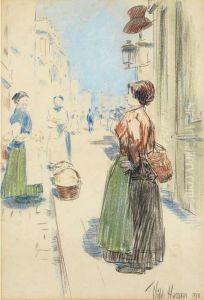Street Vendors, Rue Des Martyrs by Childe Hassam