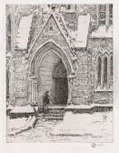 Church Doorway,
Snow by Childe Hassam