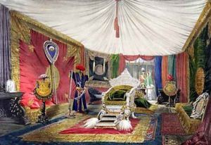 View of the tented room and ivory carved throne View of the tented room and ivory carved throne