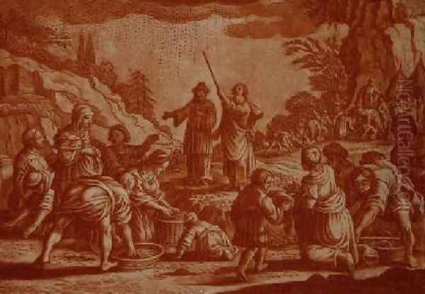 The Israelites Gathering Manna illustration from a Bible - view 1