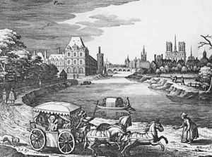 View of the Louvre and the Tuileries with a stage coach in the foreground by Matthaus, the Younger Merian