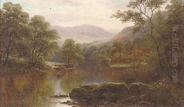 Cattle watering on the Conway, North Wales - view 1