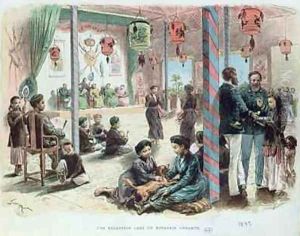 Reception in the house of an Annamite Mandarin in Tonkin French Indo-China 1883