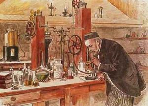 Louis Pasteur experimenting for the cure of hydrophobia in his laboratory 1885 by Adrien Emmanuel Marie