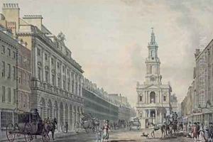 The Strand with Somerset House and St Marys Church by Thomas Malton, Jnr.