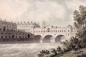Pulteney Bridge Bath from the River 1785 by Thomas Malton, Jnr.