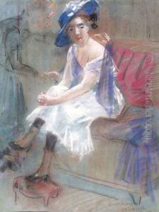 A lady seated on a sofa- a study by Willem Maris