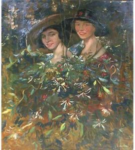 Amongst flowering honeysuckle by Willem Maris