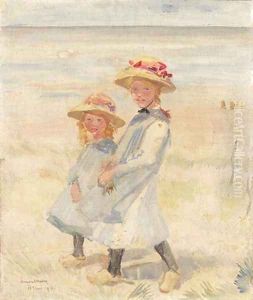 Two young girls in the dunes by Willem Maris