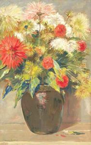 Dahlia's in a vase by Willem Maris