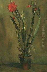 Flowering cactus in a pot by Willem Maris