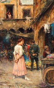 A young Girl in a Neapolitan Market by Vincenzo Migliaro