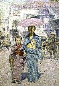 A Japanese Street Scene by Mortimer Ludington Menpes