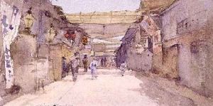 Japanese Street Scene by Mortimer Ludington Menpes