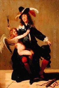 A Gentleman drinking with Cupid
