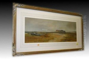 Coastal Scene With Fisherfolk By Cottages by Claude Hayes