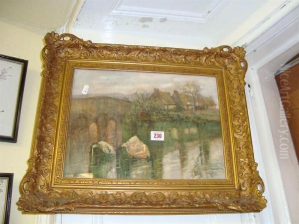 River Bridge Flanked By Cottages - view 1