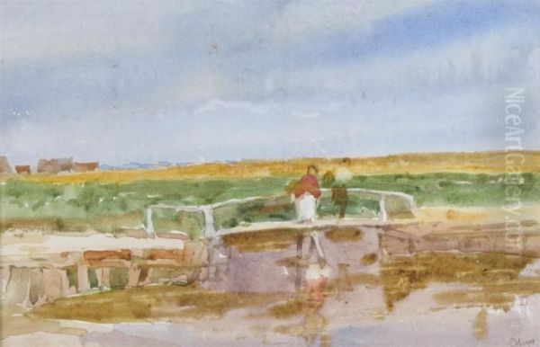 Figures Crossing A Bridge - view 1