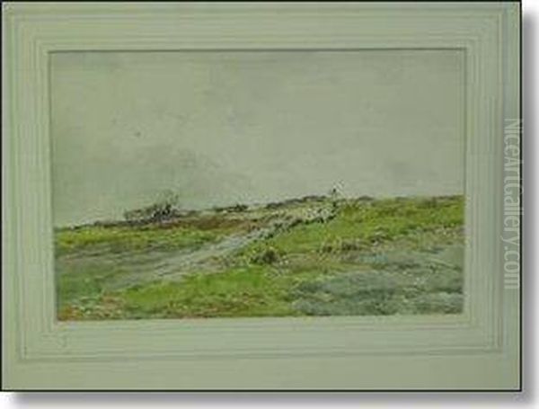 Shepherd With Flock On A Moor - view 1