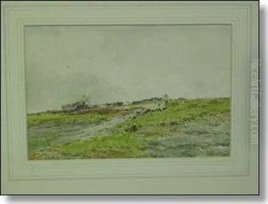 Shepherd With Flock On A Moor