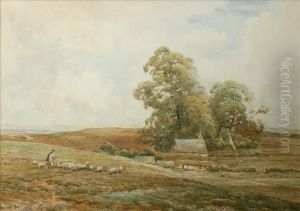 Amoorland Farmstead With A Shepherd And His Flock by Claude Hayes