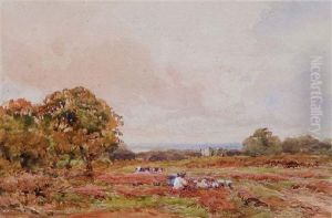 A Country Landscape With Shepherd And Sheep by Claude Hayes
