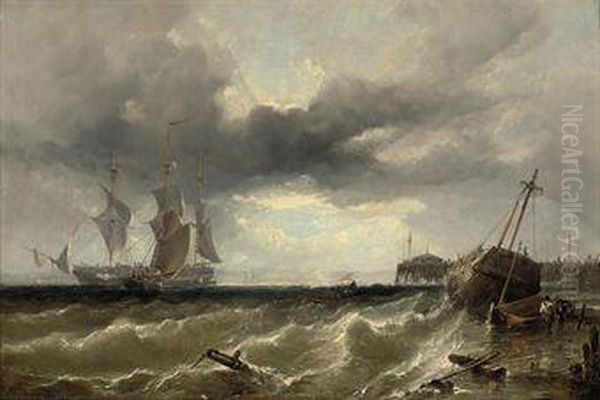 A Beached Wreck And Other Shipping Off Ryde Pier - view 1