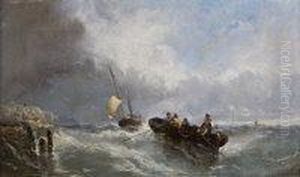 Fishermen In An Open Boat Off The Pier