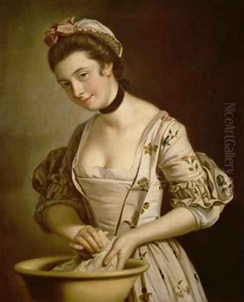 A Ladys Maid Soaping Linen - view 1