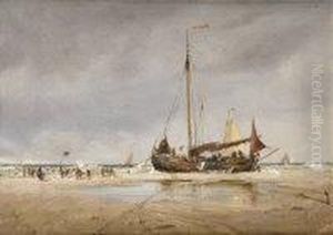 Beached Ship Being Unloaded