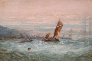 Shipping Off The Coast At Sunset by Edwin Hayes