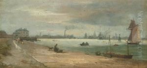 The Shore Of The River Mersey, Liverpool In The Distance