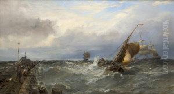 A Stormy Day With Sailing Boats Off A Pier - view 1