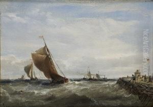Sailing Boats And Steamers Outside A Harbour