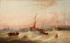 Batar Pa Stormigt Hav. by Edwin Hayes