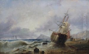 Sailing Vessels On The Shore by Edwin Hayes