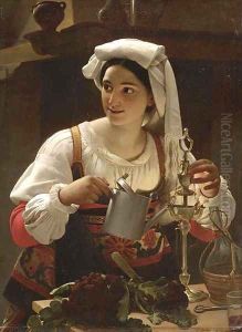 A Young Maiden filling an Oil Lamp by Jan Baptist Lodewyck Maes