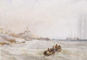 Rowing Boat In Heavy Waters by Edwin Hayes
