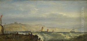 Coastal Scene With Figures And Shipping And White Cliffs Beyond Coastal Scene With Figures And Shipping And White Cliffs Beyond