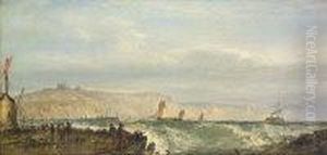 Coastal Scene With Figures And Shipping And White Cliffs Beyond Coastal Scene With Figures And Shipping And White Cliffs Beyond