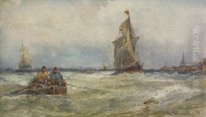 Shipping And Rowing Boat, Thames Estuary by Edwin Hayes