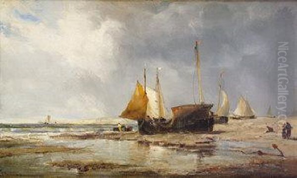 Figures With Shipping In Coastal Landscape - view 1
