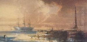 Sailing Boats In Seascape At Sunset by Edwin Hayes