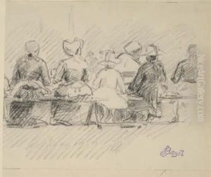 Femmes Assises Sur Un Banc ; Profil De Femme by Louis Hayet