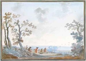 Huntsmen in a Landscape by Louis-Gabriel Moreau the Elder