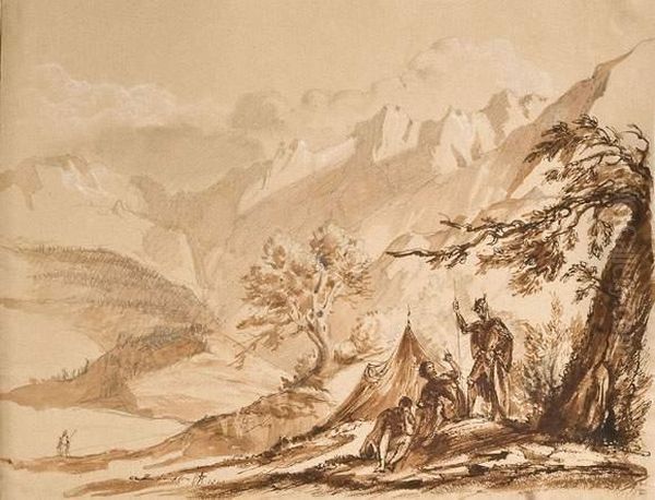 Paysage De Montagne Avec Trois Soldats - view 1