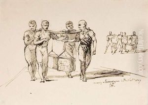 Personnages Deplacant Un Sarcophage