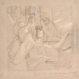 Les Demoiselles Marsham Of Norfolk Jouant Du Piano by Sir George Hayter