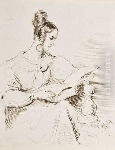 Portrait De Femme Lisant by Sir George Hayter
