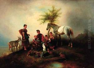 Feeding the rabbits by Wilhelm Alexander Meyerheim